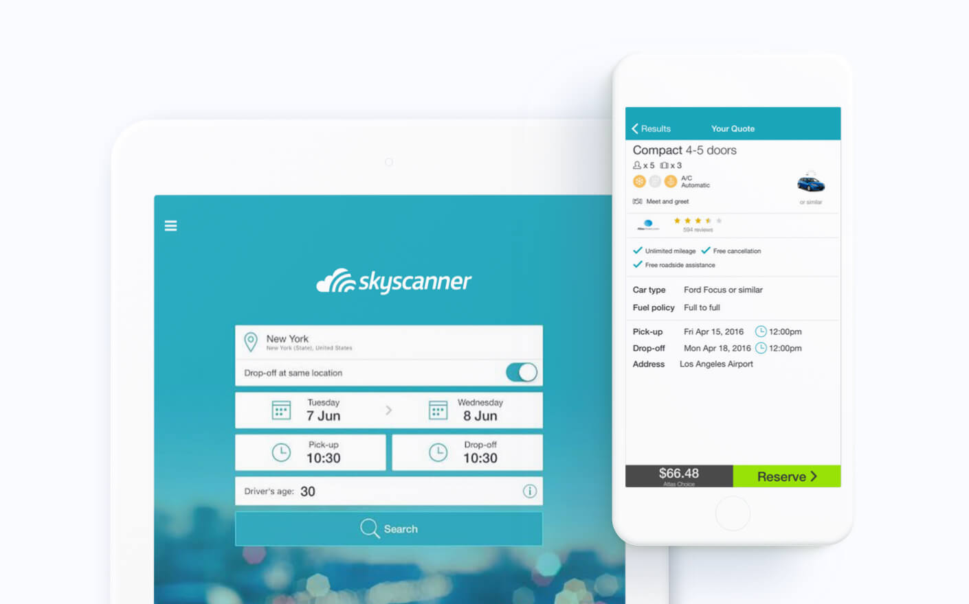 User interface of Skyscanner - a car rental app solution