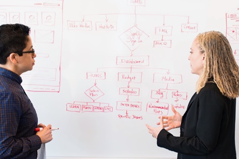 Two people discussing information architecture