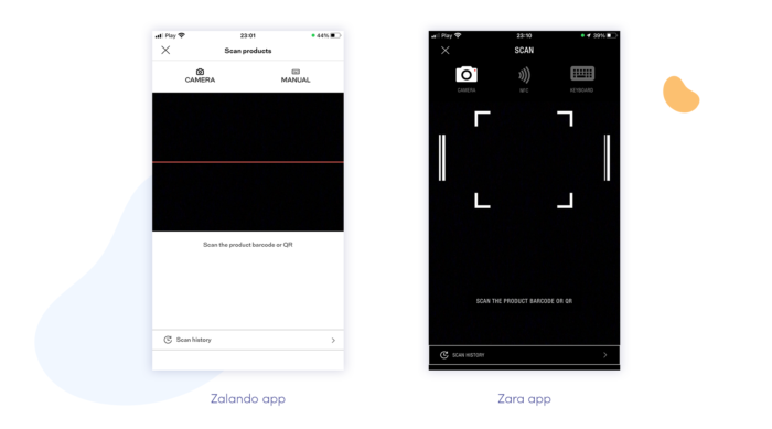 Barcode scanning in Zalando and Zara app