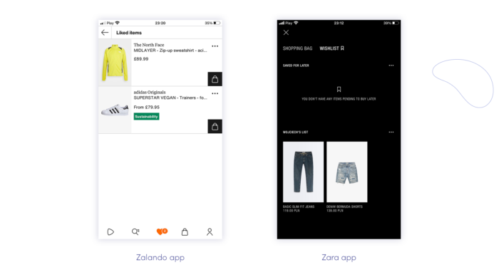 Wishlist in Zalando and Zara app