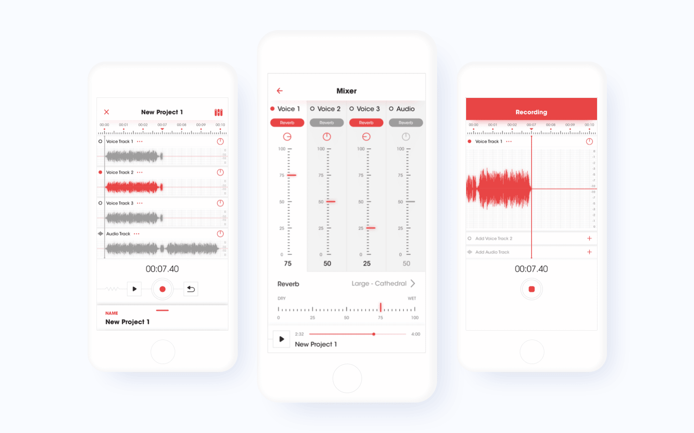 App interface of Topline - a music recording app