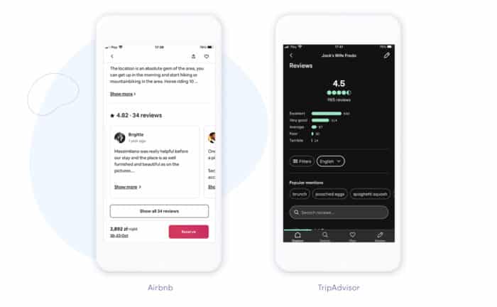 Examples of user rating and reviews in travel mobile apps