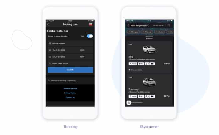 Examples of transport order features in travel mobile apps