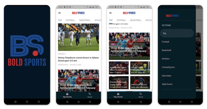 Boldsports – a mobile application for a Nigerian-based news start-up, created with Flutter News Toolkit within just a few days

