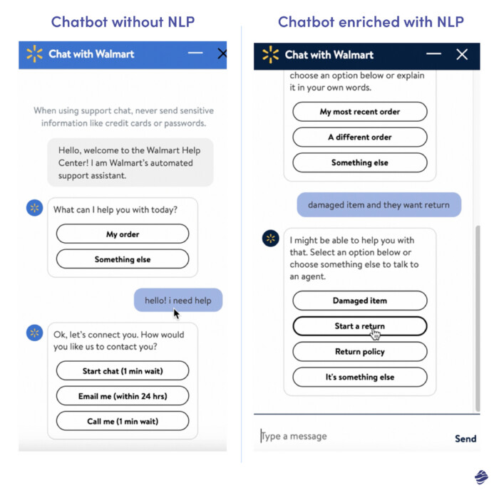 Chatbot without NLP vs chatbot enriched with NLP - a comparison