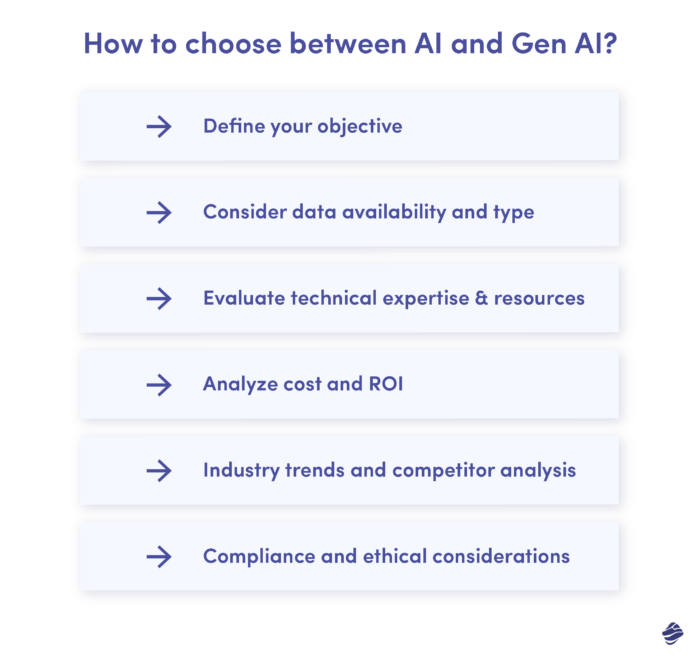 a list of differences between AI and Gen AI
