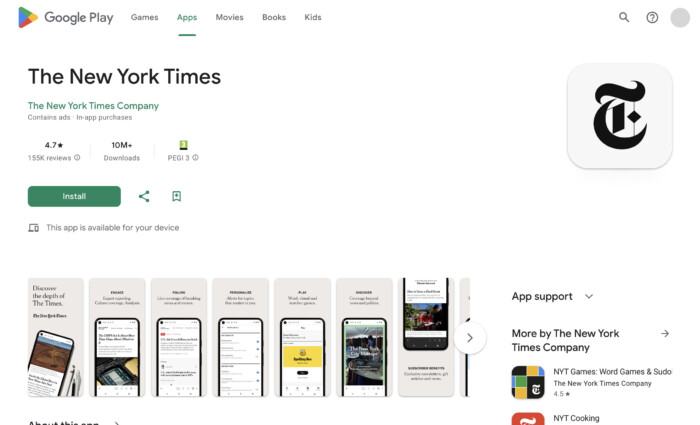 The New York Times installation page