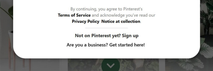 Pinterest sign-up page policy
