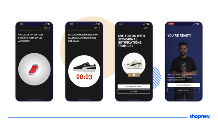 Puma’s app’s onboarding process stages
