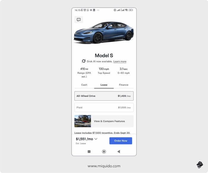 product configurators on mobile screens tesla