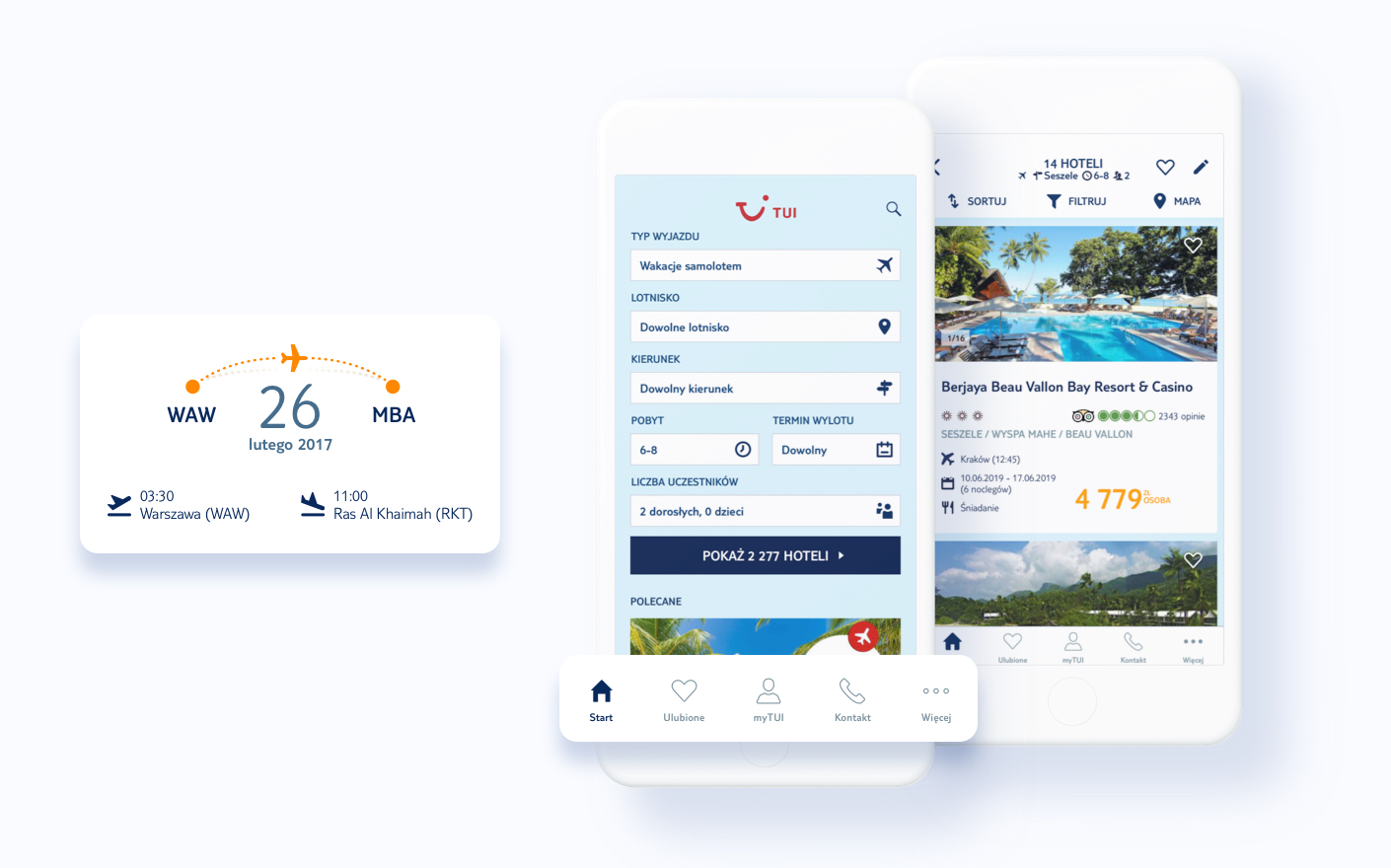 User interface of TUI - a tourism mobile app